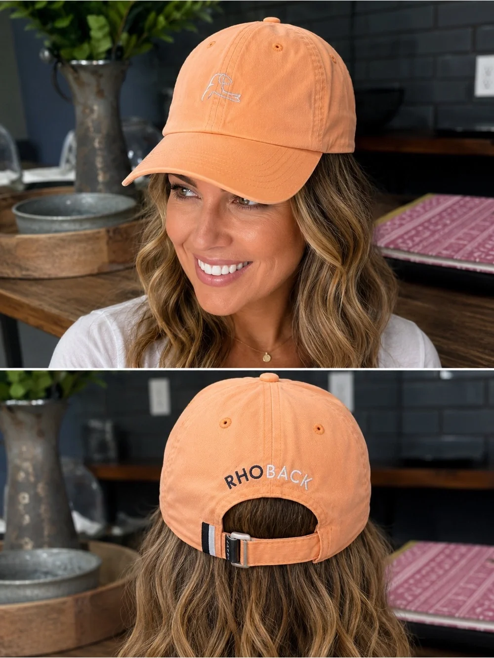 Rhoback The Poly Performance Hat Peach Adjustable Golf Running Cap